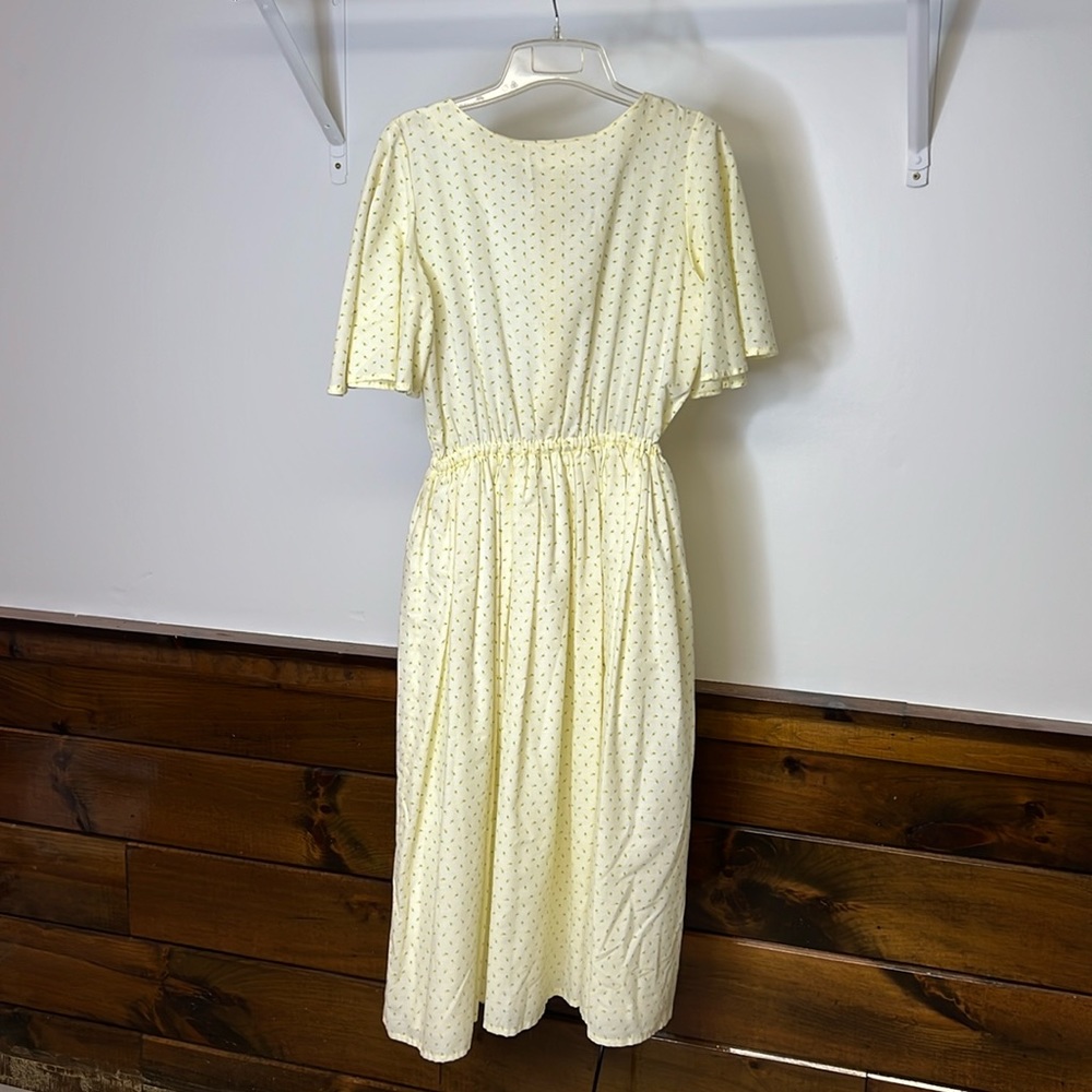 Handmade Vintage 70’s Yellow Dainty Floral Midi Dress- Small